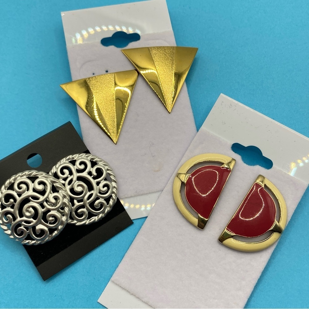 Chunky Large Post Style Pierced Earrings Bundle of Three Pairs